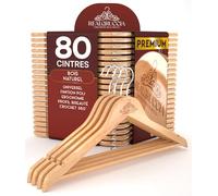 80 Cintres en Bois Adulte pour Chemises Pantalons Manteaux et Vêtements - RealGruccia Cintre Couleur Bois Naturel avec Barre et Encoches Antiglisse Crochet Pivotant à 360° - 22x45cm