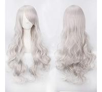 80 cm de long ondulé argent gris beige blanc perruque cosplay costume de fête femmes Halloween 80 cm bouclés blond noir perruques de cheveux synthétiques perruque d'argent commune K027-5