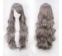 80 cm de long ondulé argent gris beige blanc perruque cosplay costume fête femmes Halloween 80 cm bouclés blond noir perruques de cheveux synthétiques commun gris argenté K027-5