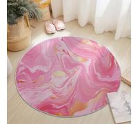 80 cm Tapis Rond Abstrait Lignes Marbre Texture, Rose Imitation Cachemire Douce Tapis Circulaire Imprimé Antidérapant Lavable pour Salon Chambre Cuisine Salle à Manger