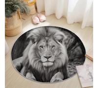 80 cm Tapis Rond Animaux Lion Jungle Photographie, Noir Imitation Cachemire Douce Tapis Circulaire Imprimé Antidérapant Lavable pour Salon Chambre Cuisine Salle à Manger