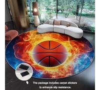 80 cm Tapis Rond Antidérapant Lavable en Machine pour Salon, Orange Bleu Sport Flamme Basket-Ball Ciel Étoilé Tapis Imprimé pour Salle à Manger Chambre d’Enfant Nurserie