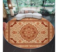 80 cm Tapis Rond Luxe Fleurs Plantes, Brun Imitation Cachemire Douce Tapis Circulaire Imprimé Antidérapant Lavable pour Salon Chambre Cuisine Salle à Manger