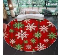 80 cm Tapis Rond Plaid Traditionnel De Noël avec Flocons De Neige, Rouge Imitation Cachemire Douce Tapis Circulaire Imprimé Antidérapant Lavable pour Salon Chambre Cuisine Salle à Manger