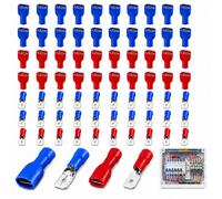 80 Cosses Électriques à Sertir Isolées Mâles et Femelles, 6,3x0,8 mm | Cosses plates à déconnexion rapide : 40 mâles et 40 femelles, rouge 22-16 AWG 0,5-1,5 mm² et bleu 16-14 AWG 1,5-2,5 mm²