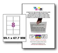 80 étiquettes 99,1 x 67,7 mm polyester transparent brillant (10 feuilles). Laser, pour plastique, verre, métal. Résistantes aux graisses et à l’humidité. Idéales flacons et cosmétiques. Réf UGEPE-B4
