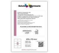 80 Étiquettes transparente polyester mat 105 X 70, 10 planches : IMPRIMANTE LASER, synthétique plastique autocollante imperméable, support lisse. Pour des surfaces d'aspect mat