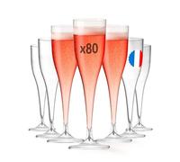 80 flûtes à champagne luxe 12 cl transparentes, rigides et lavables | Fabriquées en France, solides et élégantes, idéales pour mariage, réception, anniversaire, Nouvel An et vin d'honneur