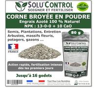 80 g de Corne Broyée en Poudre SoluControl - Formulation haute qualité Organo-Minerale - Engrais Azoté 100% Naturel- Utilisable en Agricultre Biologique