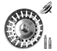 Ø 80 mm Bouchon Evier Cuisine en Acier Inoxydable et 2 Pins, Panier pour Bouchon d'évier, Filtre Evier Universel, Grille Evier Antiblocage, Crépine Evier Anti Colmatage avec Attrape Cheveux