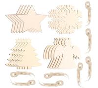 80 Pcs Embellissements en Bois à Suspendre - Ornements de Pendentifs en Forme Sapin, Étoile, Tranches de Bois - Artisanat Décoration Suspendu Bricolage pour Noël, Fête, Mariage (A)