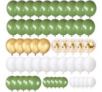 80 Pièces Ballon Anniversaire Vert Or, Ballon Vert Sauge Blanc Confettis Métallisé Dorés pour Baptême Baby Shower Mariage Fête de Décoration