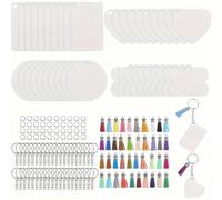 80 pièces Ensemble de porte-clés vierges, 4 formes incluent rectangle, cœur, rond, os, avec anneau porte-clés, gland , artisanat DIY Taille UniqueFer