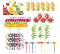 80 Pièces Kit de Decoration Cocktail, Accessoire Cocktail Deco avec Bâtons de Feu D'artifice et Parapluie en Papier, Mini Parapluie, pour Fête Plage Anniversaire Mariage Boissons Gâteau Fruits