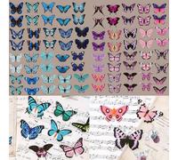 80 Pièces Lot d'autocollants de Papillons, Auto-adhésif Gommette Papillon, Papillon Autocollant, Décalcomanies Décoratives Papillon PET, pour Mur Maison, Chambre, Scrapbooking