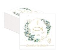80 pièces serviettes communion, décoration confirmation garçon fille, « Schön Dass Du Da Bist ! » serviettes eucalyptus, serviettes baptême pour décoration baptême