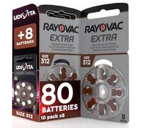 80 Piles Auditives 312 Rayovac pour Appareil Auditif + 8 Piles Udivita