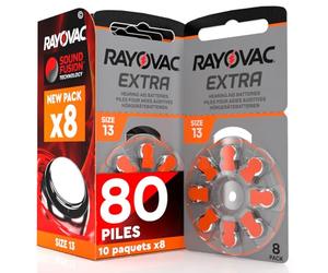 80 Piles Auditives Rayovac Extra 13. 10x8 Piles pour Appareil Auditif