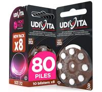 80 Piles Auditives Taille 312 Udivita PR41 (Marron) Zinc-Air Hearing Evolution avec Technologie Phono Pulse - 10 Blisters de 8 Piles