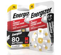 80 Piles pour Appareils Auditifs Energizer Taille 10 Jaune sans Mercure - 10 Paquets de 8 Piles