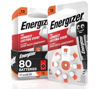 80 Piles pour Appareils Auditifs Energizer Taille 13 Orange sans Mercure - 10 Paquets de 8 Piles