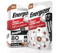 80 Piles pour Appareils Auditifs Energizer Taille 312 Marron avec Technologie PowerSeal - 10 Paquets de 8 Piles