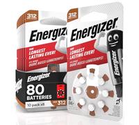 80 Piles pour Appareils Auditifs Energizer Taille 312 Marron sans Mercure - 10 Paquets de 8 Piles
