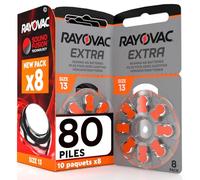 80 Piles pour appareils auditifs Rayovac Extra 13. - 10 Ampoules de 8 Piles