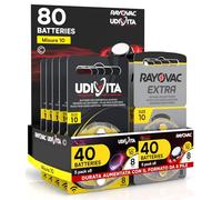 80 Piles pour appareils auditifs Taille 10 PR70 (Jaune - Zinc Air) avec Technologie Phono Pulse - 80 Piles : 40 Udivita + 40 Rayovac