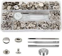 80 Set Boutons Pression en Métal, Basicon 15mm Pression Bouton Fixation avec 3 Outils de Réglage Boutons Pression à Coudre Craft Pour Cuir Artisanat Veste Portefeuille Sac à Main, Argent