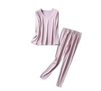 80% Soie Naturelle 20% Coton Femmes Chaud sous-vêtement Thermique Ensemble Longs Johns ML XL XXL pour Femmes(Pink,M)