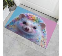 80 x 120 cm, paillasson d'entrée intérieur et extérieur, Tapis Portraits d'animaux réalistes Hérisson Rainbow Candy, Tapis de Sol résistant à la décoloration, Profil Basbleu et Rose