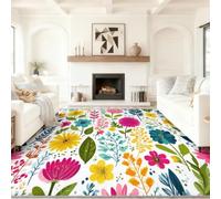 80 x 150 cm Cartoon Artistique Lavable en Machine Tapis | Doux Poils Courts Antidérapant Absorbant Tapis, Multicolore Été Plante Floral Pétale, pour Salon Chambre