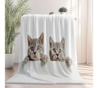 80 x 150 cm Couverture Polaire Super Douce - Jeté de Canapé Motif Minimaliste Moderne Chaton, Couverture Double Face Sherpa Extra Épaisse et Chaude pour Canapé ou Salon Blanc