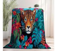 80 x 150 cm Couverture Polaire Super Douce - Jeté de Canapé Motif Résumé Animaux Fleurs, Couverture Double Face Sherpa Extra Épaisse et Chaude pour Canapé ou Salon Bleu