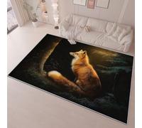 80 x 150 cm Décoration Tapis Antidérapants, Animal Forêt Renard Impression Lavable en Machine Flanelle Tapis, Noir Orange À Poils Courts pour Baignoire Salon Chambre Facile à Entretenir