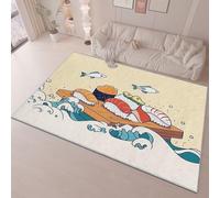 80 x 150 cm Décoration Tapis Antidérapants, Dessin Animé Vagues Sushi Impression Lavable en Machine Flanelle Tapis, Jaune Clair À Poils Courts pour Baignoire Salon Chambre Facile à Entretenir