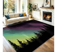 80 x 150 cm Multicolore Forêt Pins Aurore Tapis imprimé Doux à Poils Ras, Lavable en Machine antidérapant et ne Peluche Pas, Nature Convient à la Chambre au Salon et à la Salle à Manger