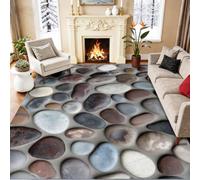 80 x 150 cm Pierre Mosaïque Galets Impression Tapis | Multicolore Doux Antidérapant Lavable Tapis Salon, Moderne Rustique Style pour Chambre Enfant Salle À Manger