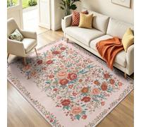 80 x 150 cm Tapis Entree Interieur, Tapis Lavable en Machine, Pastoral Vintage Rose Baie Vigne Rose, à Poils Courts, Antidérapant et Doux, pour Couloir Cuisine Descente de Lit Bureau