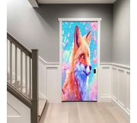 80 x 200 cm Autocollant Porte Bleu Poudre, Le Renard A L'Air Incroyablement Réaliste Sticker porte Escaliers en Trompe l'Oeil - Autocollant mural décoration, pour Salon Cuisine Chambre Papier Peint