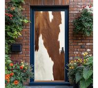 80 x 210 cm Autocollant Porte Brun Et Blanc, Texture Moderne À Motif Cuir De Vache Sticker porte Escaliers en Trompe l'Oeil - Autocollant mural décoration, pour Salon Cuisine Chambre Papier Peint