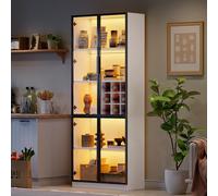 80 x 35 x 200 cm, vitrine en verre avec portes en verre, armoire haute, bibliothèque, vitrine sur pied, armoire à vin, buffet élégant avec double portes, étagère en verre et support à vin