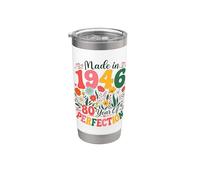 80 Year Old Made in 1946 Retro Floral 80th Birthday Women Gobelet isotherme en acier inoxydable double paroi