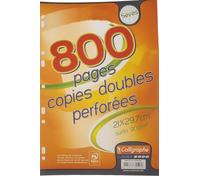 800 copies doubles perforées - A4 21x29,7 cm - Grands carreaux - papier blanc 90g - Pour Classeur 32x26 cm minimum - Calligraphe 9243C (gamme scolaire Clairefontaine)