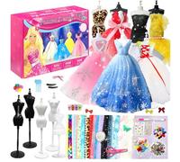 800+ Fashion Design Kit, Création de Mode Couture Enfants avec 5 Mannequins Accessoire Carnet de Croquis Loisirs Créatifs Activites Manuelles Kit de Couture Enfants Cadeaux D'anniversaire pour Filles