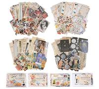 800 Pièces Autocollant Scrapbooking Vintage, Teklemon 4 Ensemble Papier Craft Vintage et Autocollants Washi Paper Stickers, Autocollants Décoratifs Rétro pour Scrapbook, Album Photo DIY, Journaling