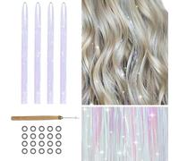 800 Pieces Glitter Hair Strands 120cm Fairy Hair Extension Kit (Silver White)