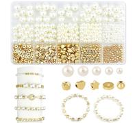 800 Pièces Perles Blanches et Perles Intercalaires Dorées Set, Élégant Perles D'espacement D'or pour Artisanat, DIY Rond Blanc Perles Dimitation pour Fabrication Bijoux Colliers Bracelet
