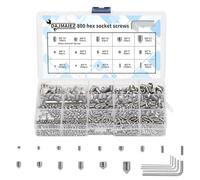 800 PiècesVis Sans Tête, M3 M4 M5 M6 M8 Vis Poignée de Porte, Vis Poignées de Portes à Tête Creuse Hexagonale argentes, Visserie à Tête Hexagonale pour Visser Pointeau Poignées de Portes, avec Clés